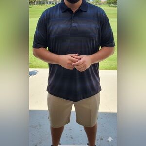 Greg Norman for Tasso Elba Mens Polo Shirt Large Black Stripe Short Sleeve Golf